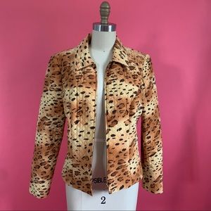 Vintage Y2K 100% SILK Maggy London *Quilted* Leopard Printed Jacket - Size 4